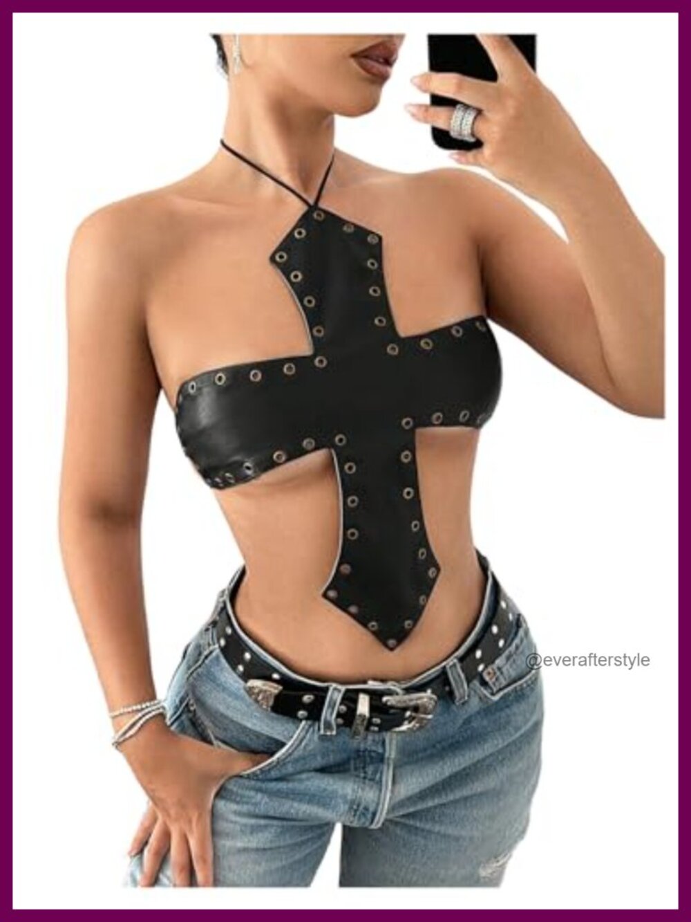 Faux Leather Halter Top Sleeveless Open Back Slim Fit Going Out Crop Top